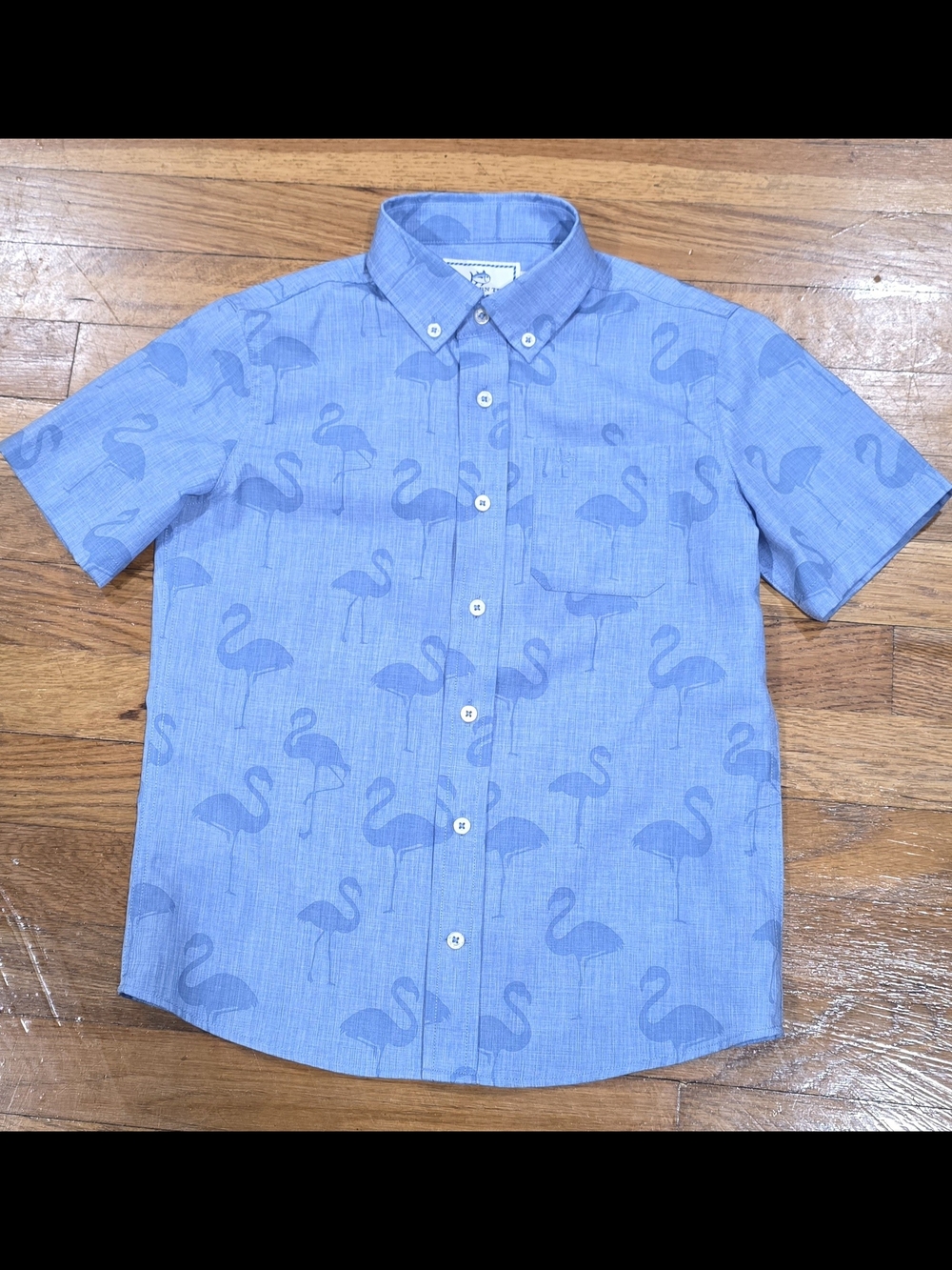 Southern Tide Light Blue Short-Sleeve Flamingo Button-Down Shirt